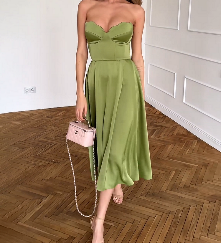 Liora | Elegantes Midi-Ohne-Träger-Kleid