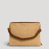 Braid Tasche aus Leder und Rafia in Cognac