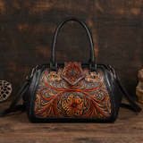 Florina - Gegravierte Lederhandtasche mit Blumenmuster