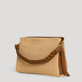 Braid Tasche aus Leder und Rafia in Cognac