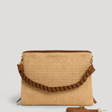 Braid Tasche aus Leder und Rafia in Cognac