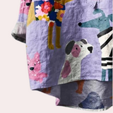 Lange Damenbluse mit verspieltem Hundeprint