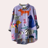 Lange Damenbluse mit verspieltem Hundeprint