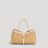Mayfair Media Tasche aus Leder und Raphia Creme