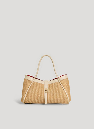 Mayfair Media Tasche aus Leder und Raphia Creme