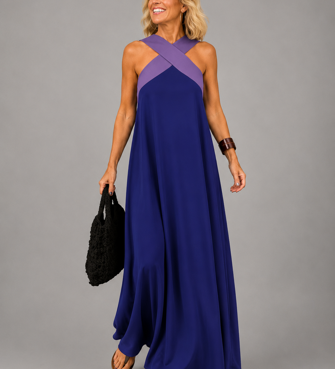 Velora™ | Cross Elegance Maxikleid
