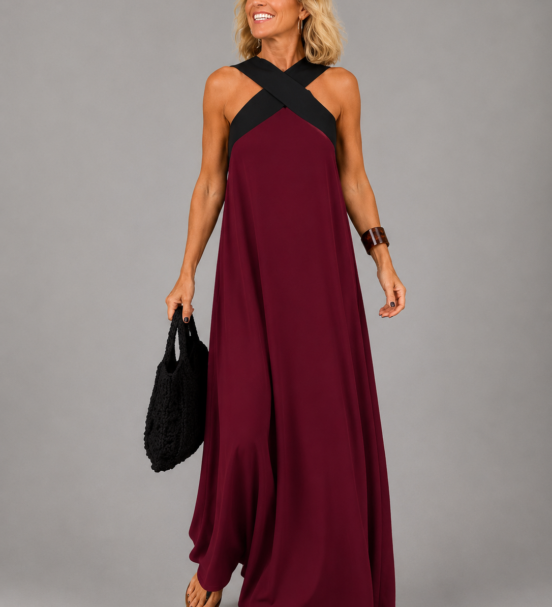 Velora™ | Cross Elegance Maxikleid