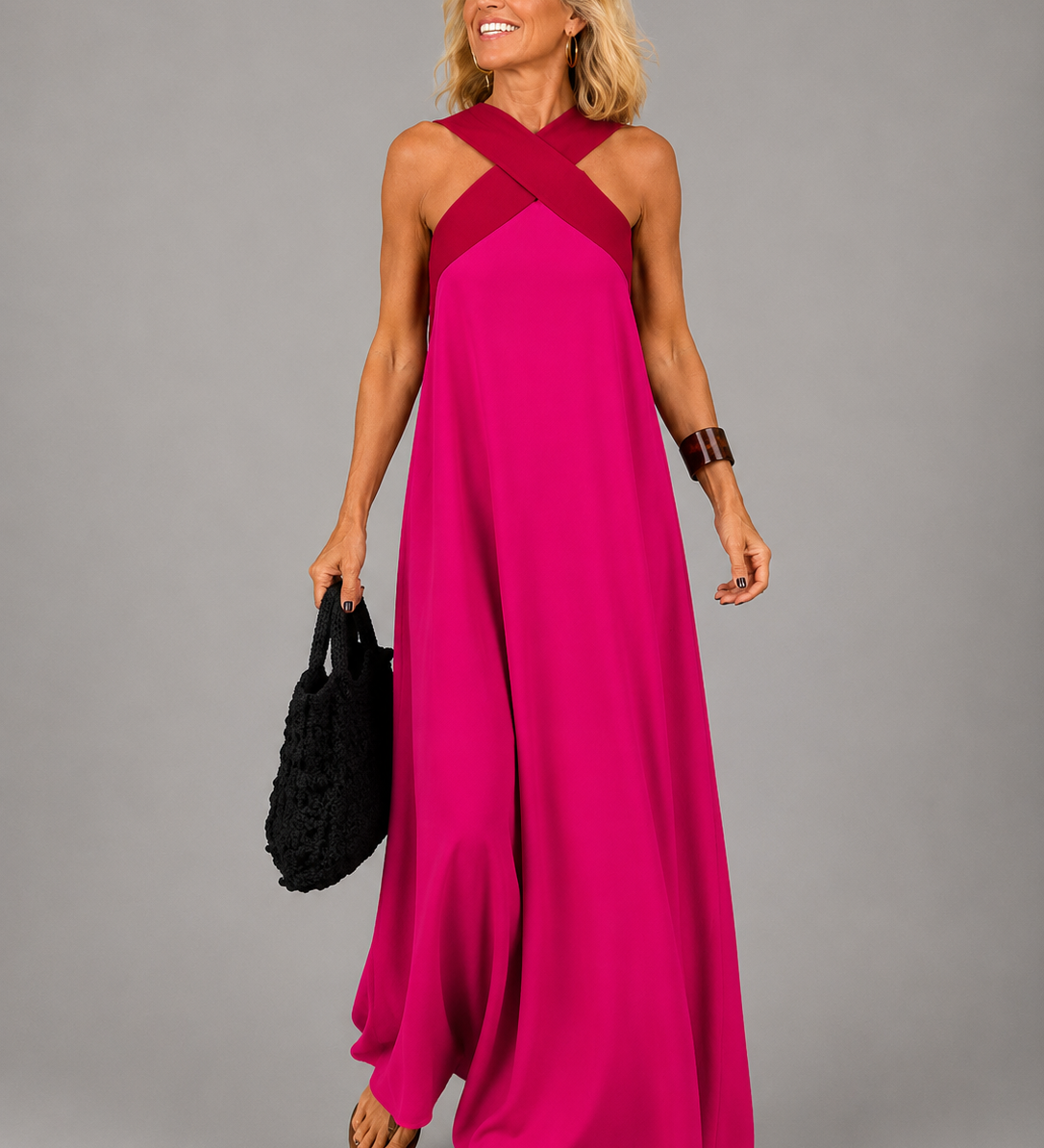 Velora™ | Cross Elegance Maxikleid