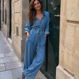 Nadia™ | Jeansoverall mit Taillengürtel und langen Ärmeln