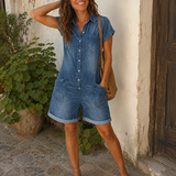 Elvora™ | Jeans-Overall mit Kragen und kurzen Ärmeln