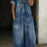 MILA | V-Ausschnitt Denim-Jumpsuit