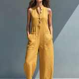 Silvia Minimalistischer Ärmelloser Leinen-Mischung Jumpsuit