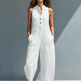 Silvia Minimalistischer Ärmelloser Leinen-Mischung Jumpsuit