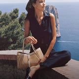 Mayfair Media Tasche aus Leder und Raphia Creme