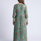 Marina | Florales V-Ausschnitt Maxikleid mit Dreiviertelärmeln
