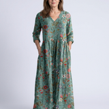Marina | Florales V-Ausschnitt Maxikleid mit Dreiviertelärmeln