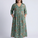 Marina | Florales V-Ausschnitt Maxikleid mit Dreiviertelärmeln
