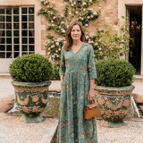 Marina | Florales V-Ausschnitt Maxikleid mit Dreiviertelärmeln