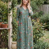 Marina | Florales V-Ausschnitt Maxikleid mit Dreiviertelärmeln