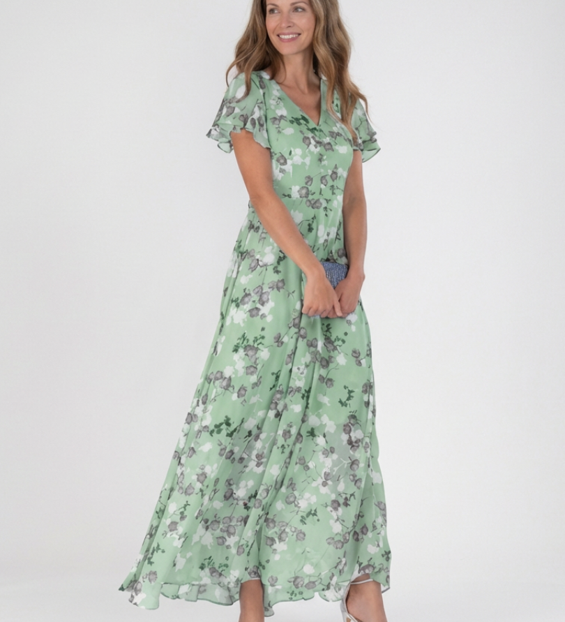 Ismeria | Florales Chiffon Maxikleid