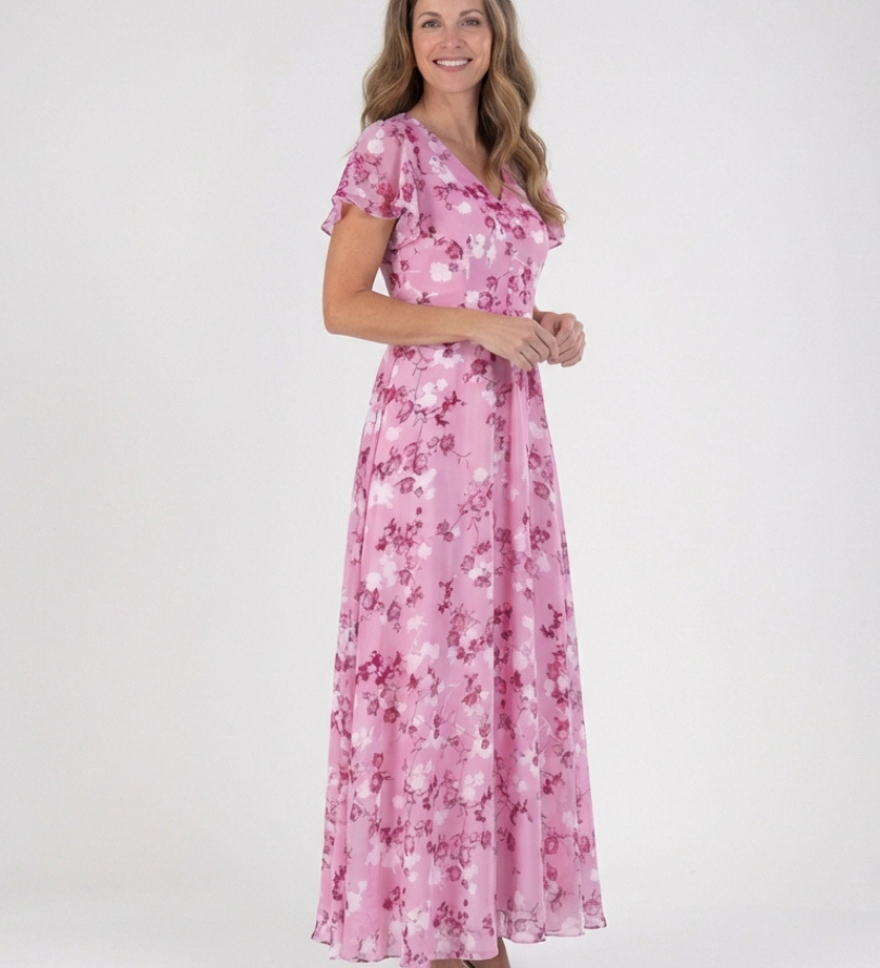 Ismeria | Florales Chiffon Maxikleid