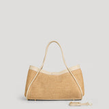 Mayfair Media Tasche aus Leder und Raphia Creme