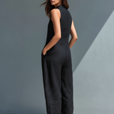 Silvia Minimalistischer Ärmelloser Leinen-Mischung Jumpsuit