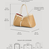 Mayfair Tasche aus Leder und Rafia Creme
