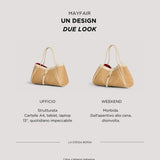 Mayfair Tasche aus Leder und Rafia Creme