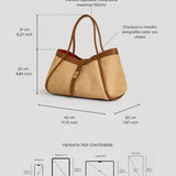 Borsa Mayfair aus Leder und Rafia Cuoio
