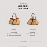 Borsa Mayfair aus Leder und Rafia Cuoio