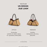 Borsa Mayfair aus Leder und Rafia in Dunkelbraun