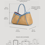 Mayfair Tasche aus Leder und Rafia Denim