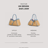 Mayfair Tasche aus Leder und Rafia Denim