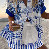 Zanika™ | Leinen-Shorts-Set mit Palmenmuster