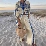 Yazette™ | Leinen-Set mit blauem Fisch-Print