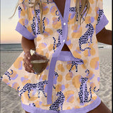 Reolia™ | Leinen-Shorts-Set mit Leoparden-Print