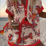 Daphira™ | Leinen-Shorts-Set mit Hummer-Print