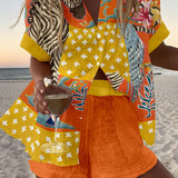 Norellia™ | Leinen-Shorts-Set mit Punkt-Print