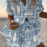 Trenara™ | Leinen-Shorts-Set mit Caravan-Print