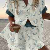 Jalira™ | Leinen-Shorts-Set mit Meerjungfrauen-Print