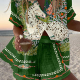Céphira™ | Leinen-Shorts-Set mit Pferde-Print