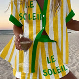 Halora™ | Gelb gestreiftes Leinen-Shorts-Set