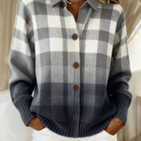 Agnes | Grau melierter karierter Cardigan mit Knöpfen