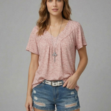 Van Elst Mode® | T-Shirt Flora mit V-Ausschnitt