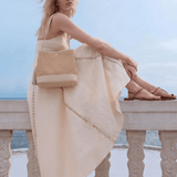 Borsa Kendy aus Leder und Rafia Creme