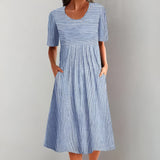 Aquelle™ - Elegantes Gestreiftes Midikleid mit Meeresinspirierter Note