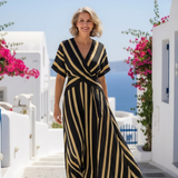 Lina | Kurzärmliges Maxikleid mit V-Ausschnitt