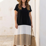 Thalia | Kurzärmliges Farbblock Maxikleid