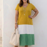 Thalia | Kurzärmliges Farbblock Maxikleid
